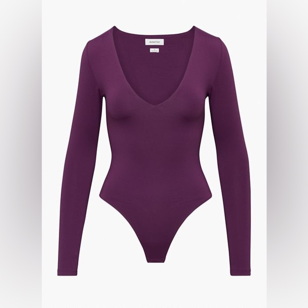 Aritzia Babaton Contour V-Neck Longsleeve Bodysuit in Dewberry Purple